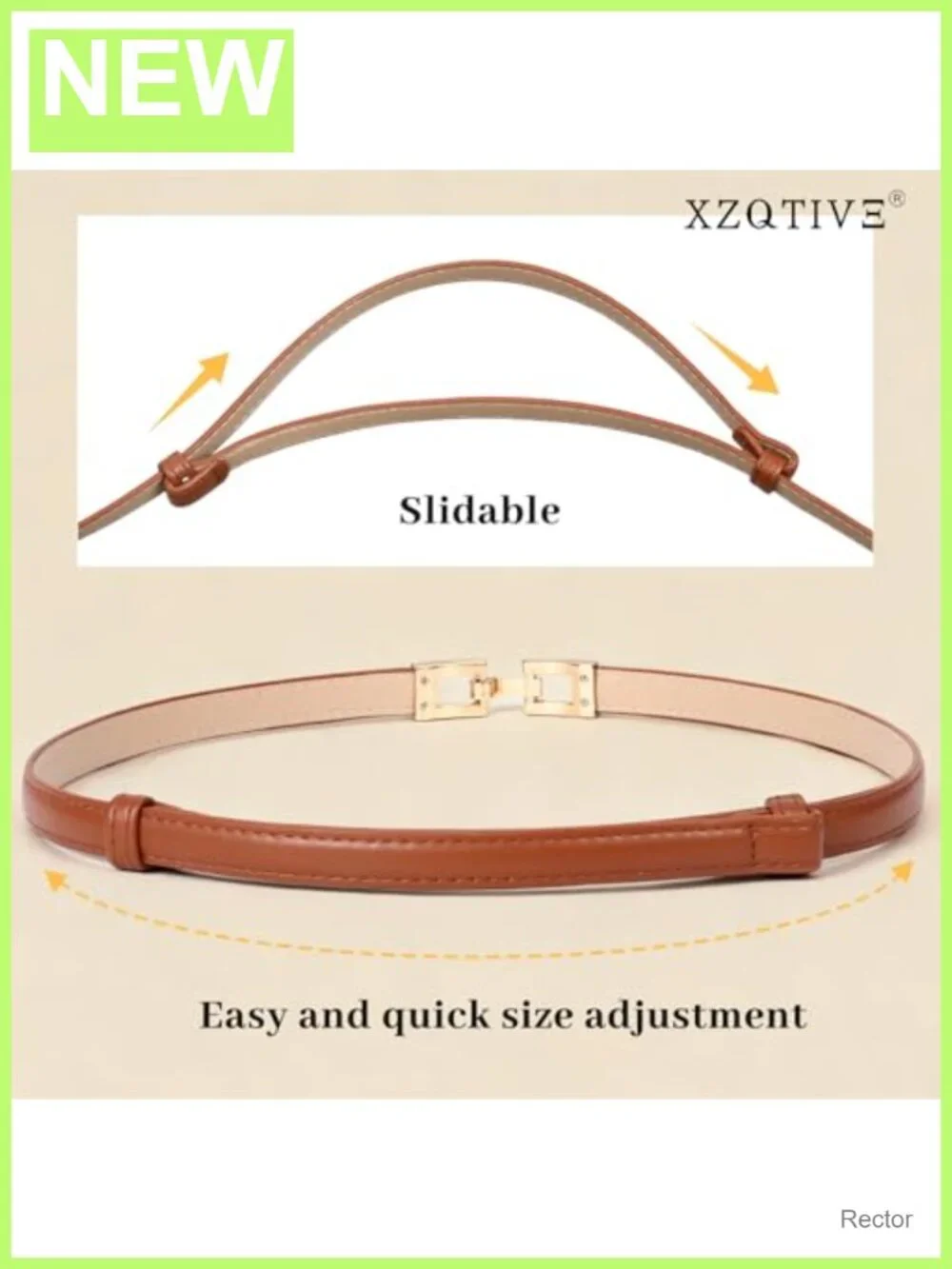 Faux Leather Skinny Belt Adjustable Slide Waist Gold Buckle Office Casual